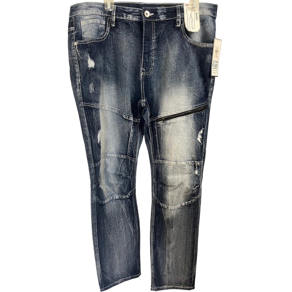 Southpole Mens Skinny Active Flex Jeans 38x32 Ice‎ Blue Distressed 24121-3113